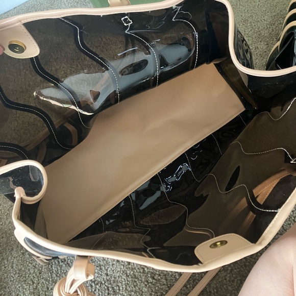 Anthropologie Black Clear Tote with Nude Trim and Matching Pouch